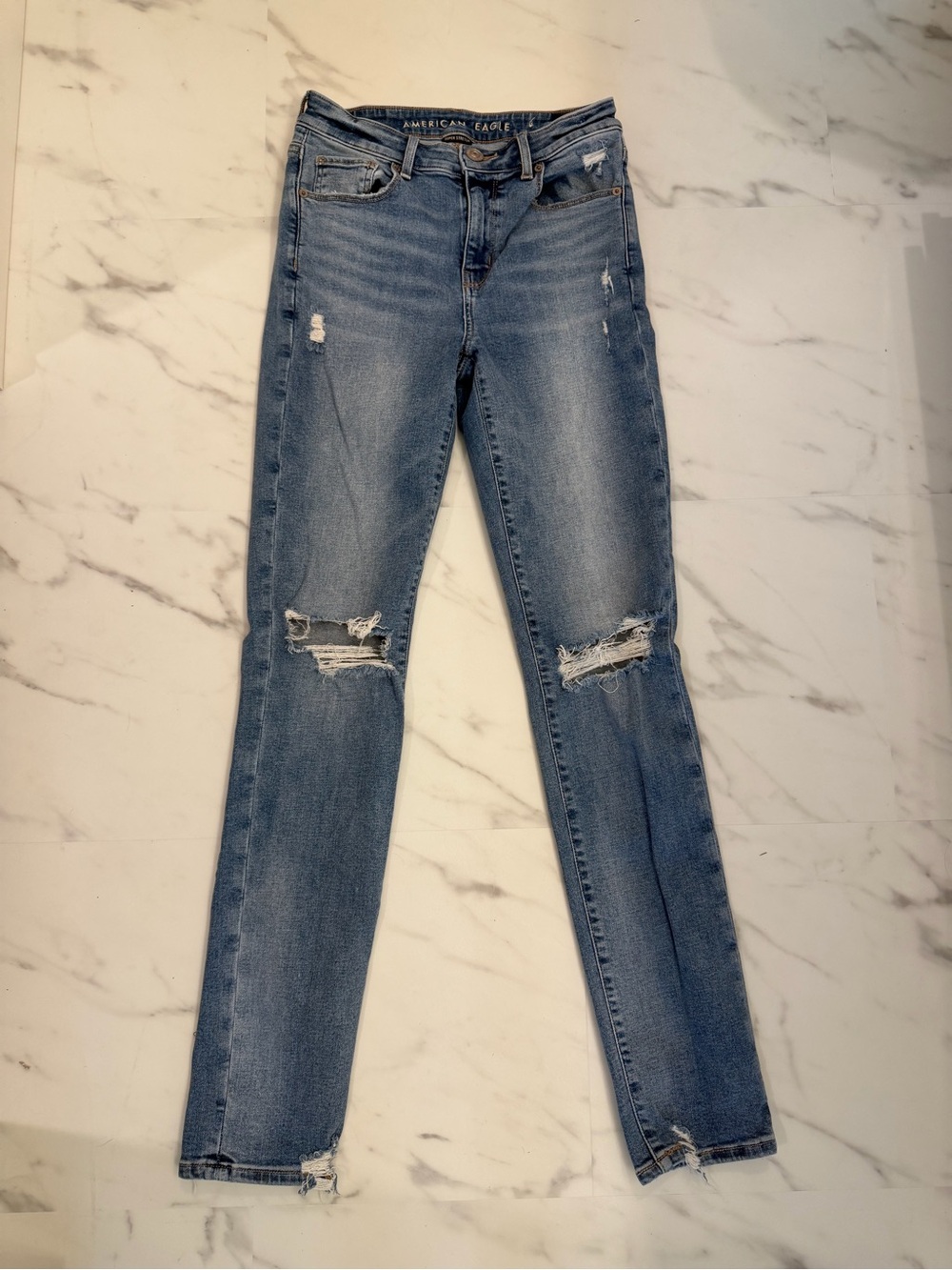 American Eagle Outfitters Light Blue Ripped Straight Jeans